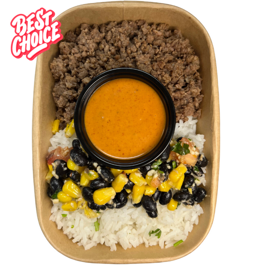 Mexi Ground Beef Rice Bowl & Ancho Sauce